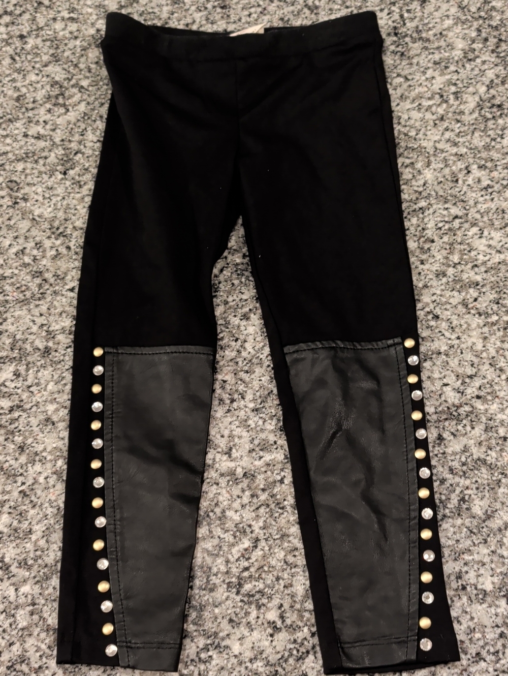 Black Kids Faux Leather Panel Studded Skinny Jeans
